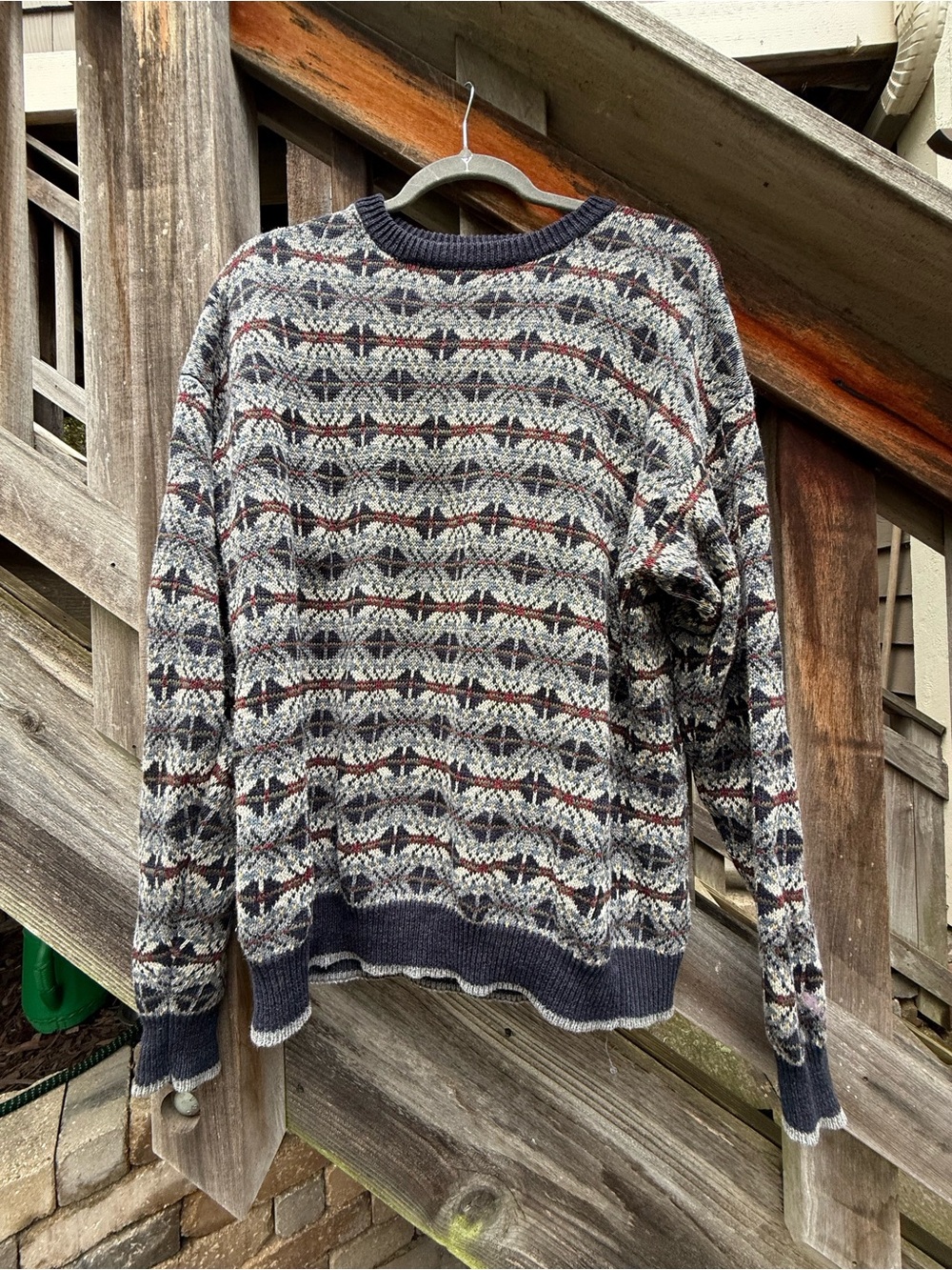 Patterned Crewneck Sweater - Gray Multi